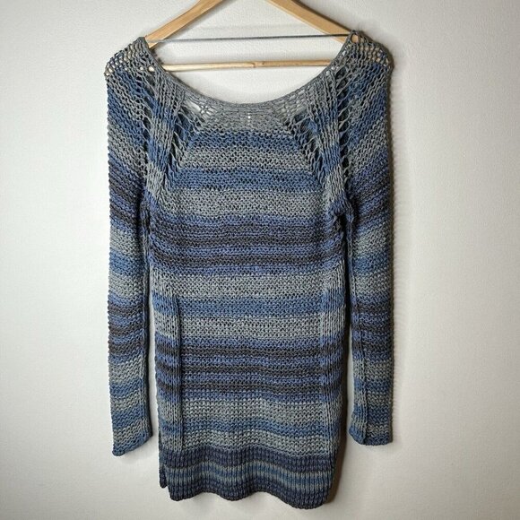 Free People Sweater Womens Small Blue Loose Knit Artsy Crochet Coastal Beachy - Picture 10 of 13
